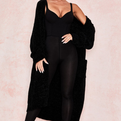 BLACK CHENILLE SLOUCHY CARDIGAN