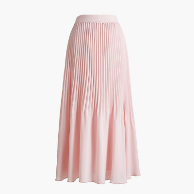 Elastic-waist pleated midi skirt