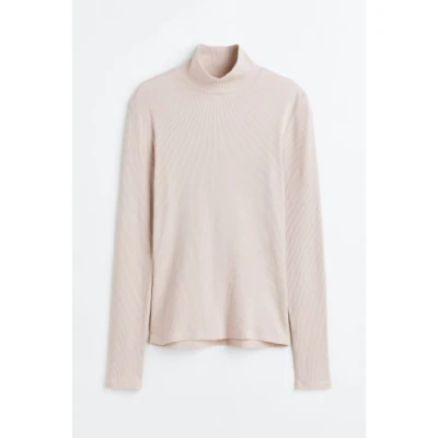 Ribbed Turtleneck Top - Light beige - Ladies | H&amp;M US