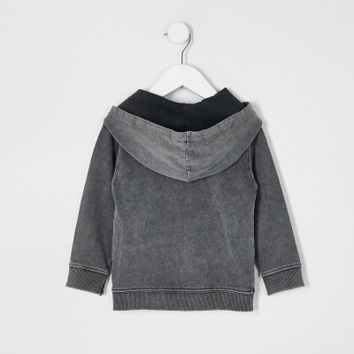 Mini Boys Grey Acid Wash 'Invincible' Hoodie