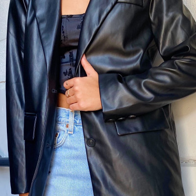It Girl Black Vegan Leather Blazer