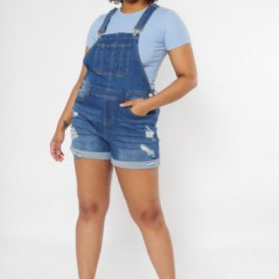 Plus Ultimate Stretch Dark Wash Rolled Jean Overall Shorts