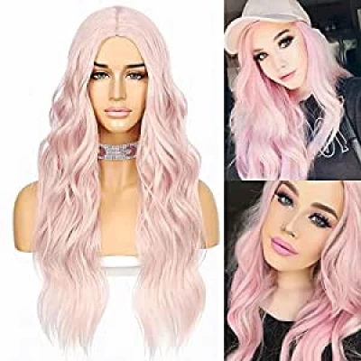 Amazon.com : Sapphirewigs Pink Wig Long Wavy Wig Silky Full Heat Resistant Wig Hair Replacement Natural Looking Wig for Women Daily Wear Cosplay Wigs 22inch : Beauty &amp; Personal Care