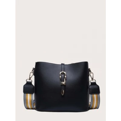 Buckle Decor Guitar Strap Crossbody Bag
