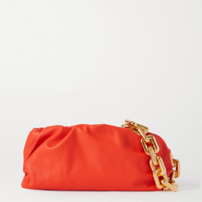 Bottega Veneta - The Pouch Chain-embellished Gathered Leather Clutch - Orange