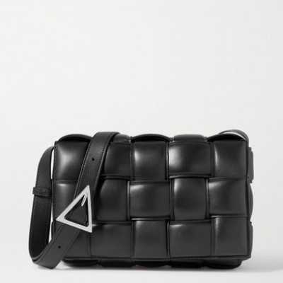 Bottega Veneta - Cassette Padded Intrecciato Glossed-leather Shoulder Bag - Black