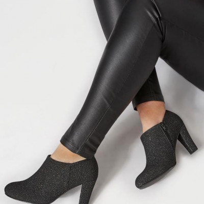 Black Glitter Boot Heels In Extra Wide Fit