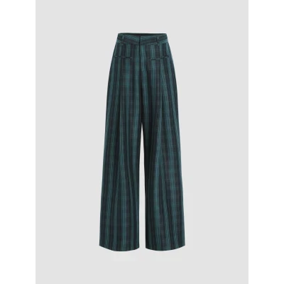 Check Pattern Wide Leg Trousers
