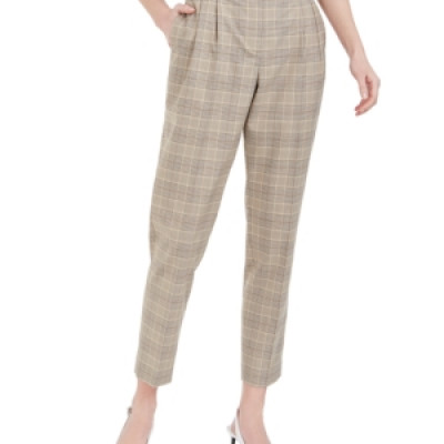 Calvin Klein Plaid Paperbag-Waist Pants