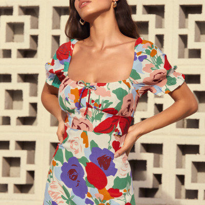 Iris White Multi Floral Print Puff Sleeve Mini Dress | Lulus