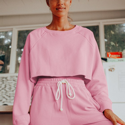 Orchard Rose Pink Cropped Pullover Sweatshirt