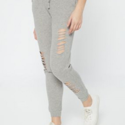 Gray Distressed Drawstring Joggers