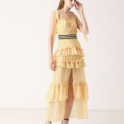 Mellow In Yellow Dotty Tiered Dress