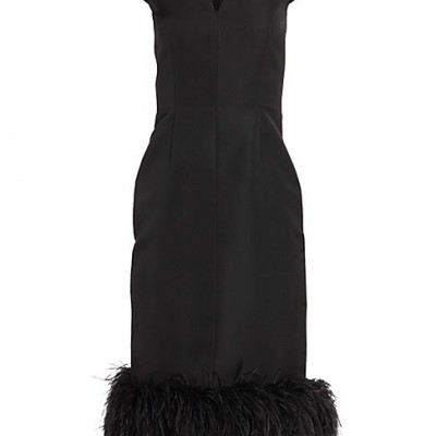Catherine Regehr Womens Feather-Trim Silk Sheath Dress - Black -