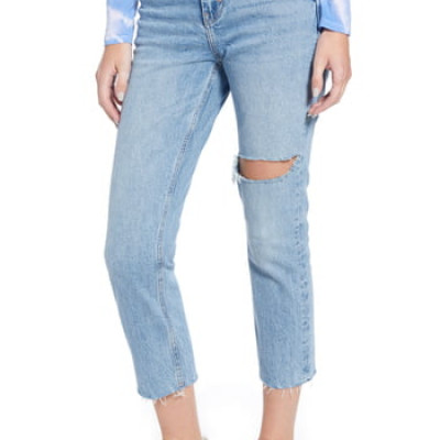 Womens Topshop Ripped Straight Leg Raw Hem Jeans