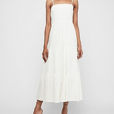 Textured Tiered Tie Shoulder Maxi Dress Womens Ivory