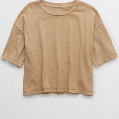 Aerie Boyfriend Cropped Oversized T-Shirt Womens Tan