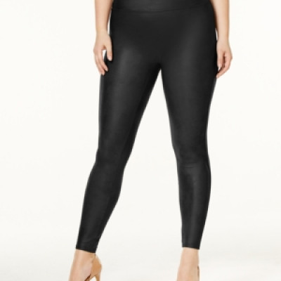 Spanx Womens Plus Faux-Leather Tummy Control Leggings