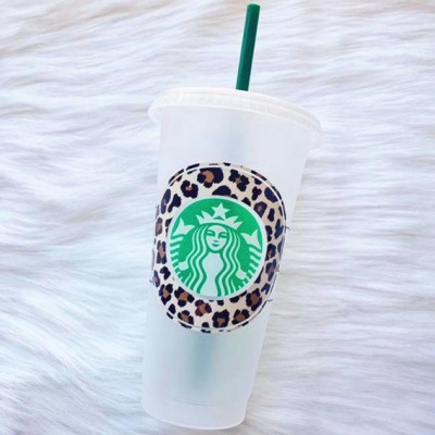 BLANK Leopard Starbucks Venti Cold Cup, No Personalization Around Logo