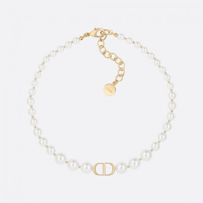 White Resin Bead 30 Montaigne Gold Finish Metal Choker