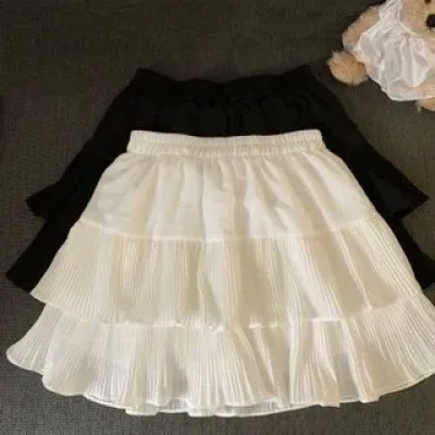 High Rise Plain Mini A-Line Layered Skirt