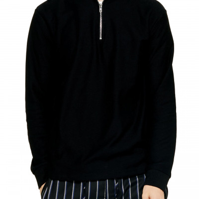 Mens Topman Classic Quarter Zip Twill Knit Sweatshirt