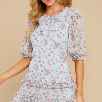 Like A Charm Light Blue Floral Print Dress