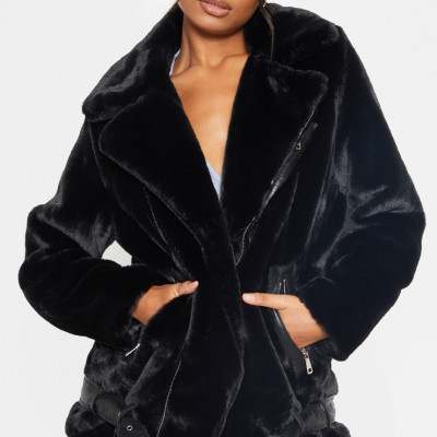 Black Faux Fur Biker Jacket