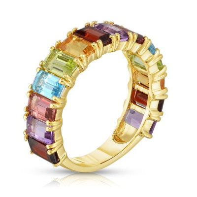 Emerald Cut Rainbow Gemstone Band