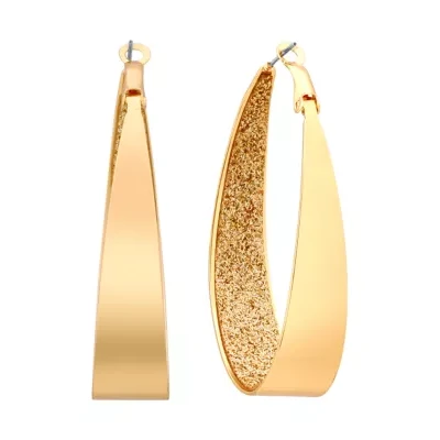GUESS Womens Gold-Tone Glitter Oval Hoop Earrings
