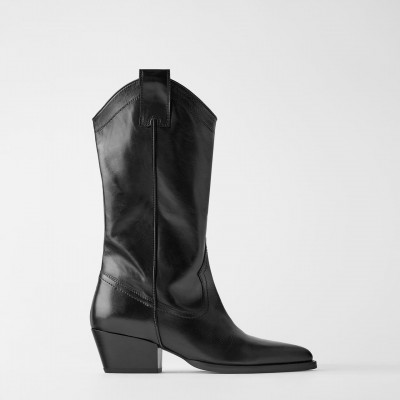 Soft Leather Cowboy Ankle Boots