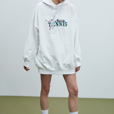 Oversized Tennis Hooded Sweatshirt, Ivory