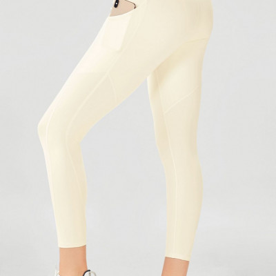 Fabletics Oasis High-Waisted Pocket 7/8 Womens white/yellow
