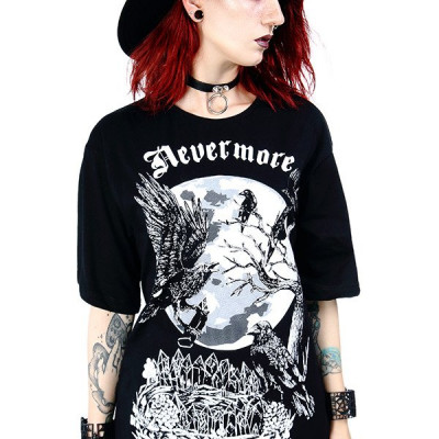 Black Oversized women`s top with crows Nevermore