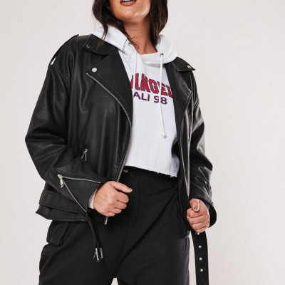 Plus Size Black Faux Leather Oversized Boyfriend Biker Jacket