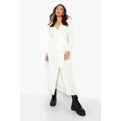 Womens Shoulder Pad Maxi Cardigan - White -