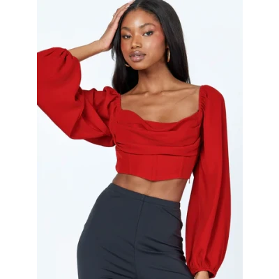 Western Long Sleeve Top Red