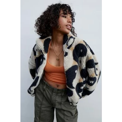 UO Brown Yin & Yang Fleece Jacket - Brown XS at Urban Outfitters