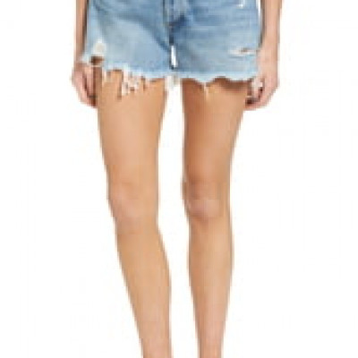 Womens Agolde Parker Distressed Denim Shorts