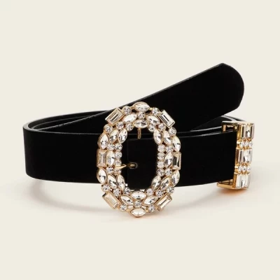 Rhinestone Engraved Oval Buckle Belt