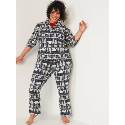Patterned Flannel Plus-Size Pajama Set
