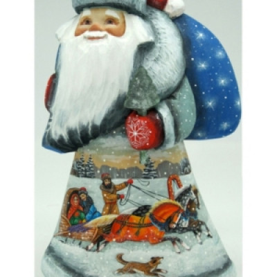 G.DeBrekht Woodcarved and Hand Painted On The Go Troika Santa Figurine