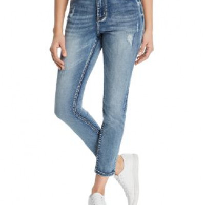 Distressed Skinny Ankle Jeans in Denim