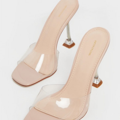 Nude Clear Heel Mule Sandals