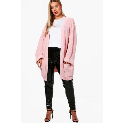 Womens Plus Chunky Oversized Cardigan - Pink - 18