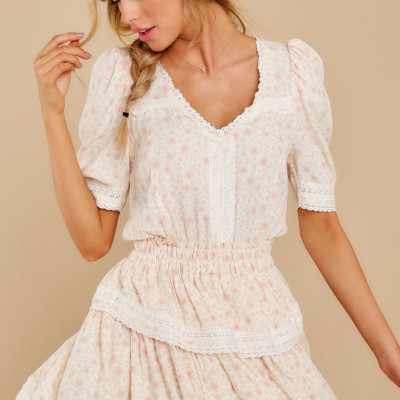 Past Life Ivory And Pink Floral Print Dress