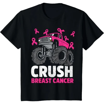 Kids Crush Breast Cancer Awareness Monster Truck Toddler Kid Boys T-Shirt