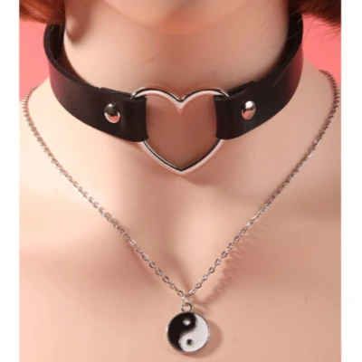 Yin & Yang Heart Choker Decor Necklace