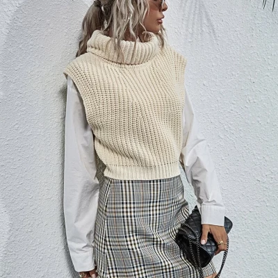 Turtle Neck Rib-knit Sweater Vest