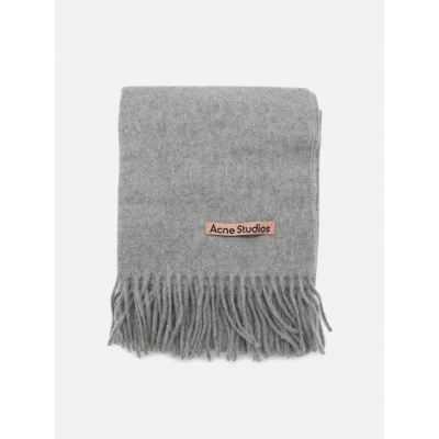 Acne Studios Wool Scarf With Fringed Edges And Contrasting Logo